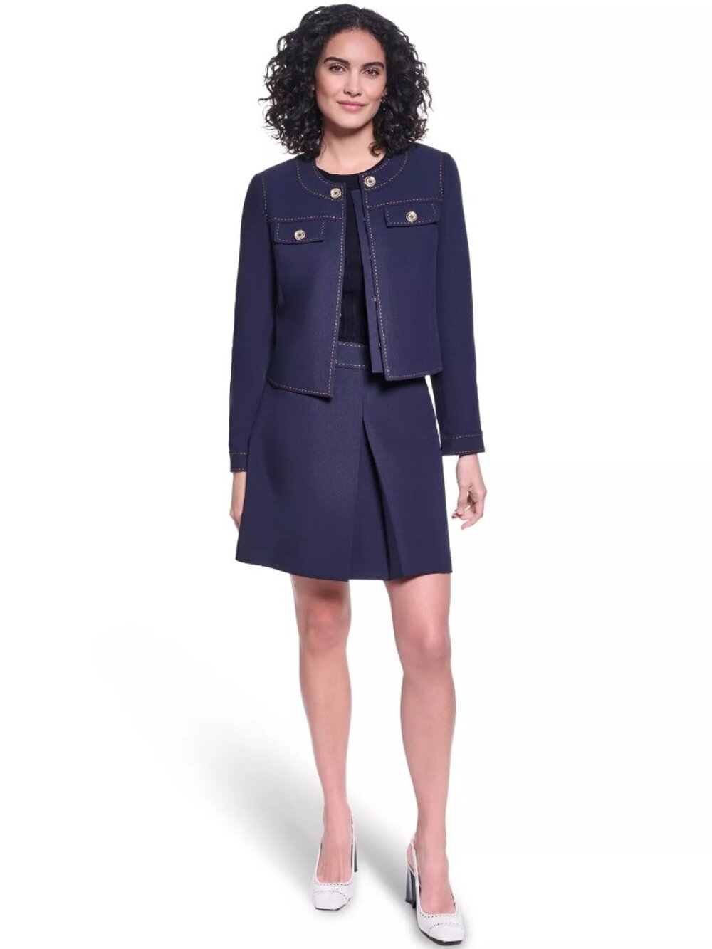 KARL LAGERFELD Women's Twill Contrast Stitch Round Neck Cropped JACKET - NWT